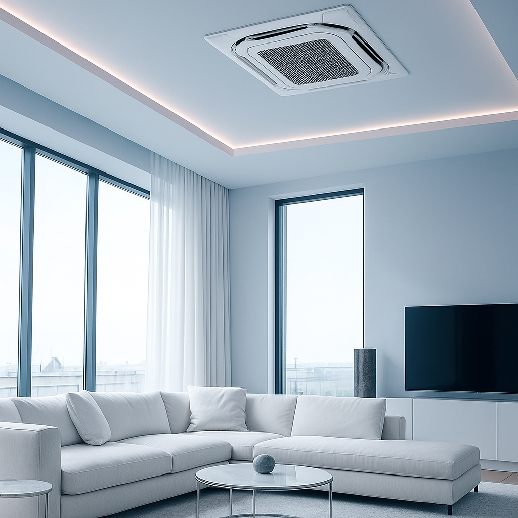 Aparat de aer conditionat tip caseta Midea Compact Roundflow MCA4U-18HRFNX(GA)/T-MBQ4-03AWD/MOX330U-18HFN8-Q(GA) Inverter 18000 BTU